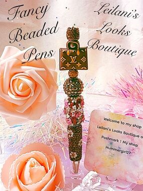 Fancy beaded Pen/gifts/brown purse/brown beads/girly